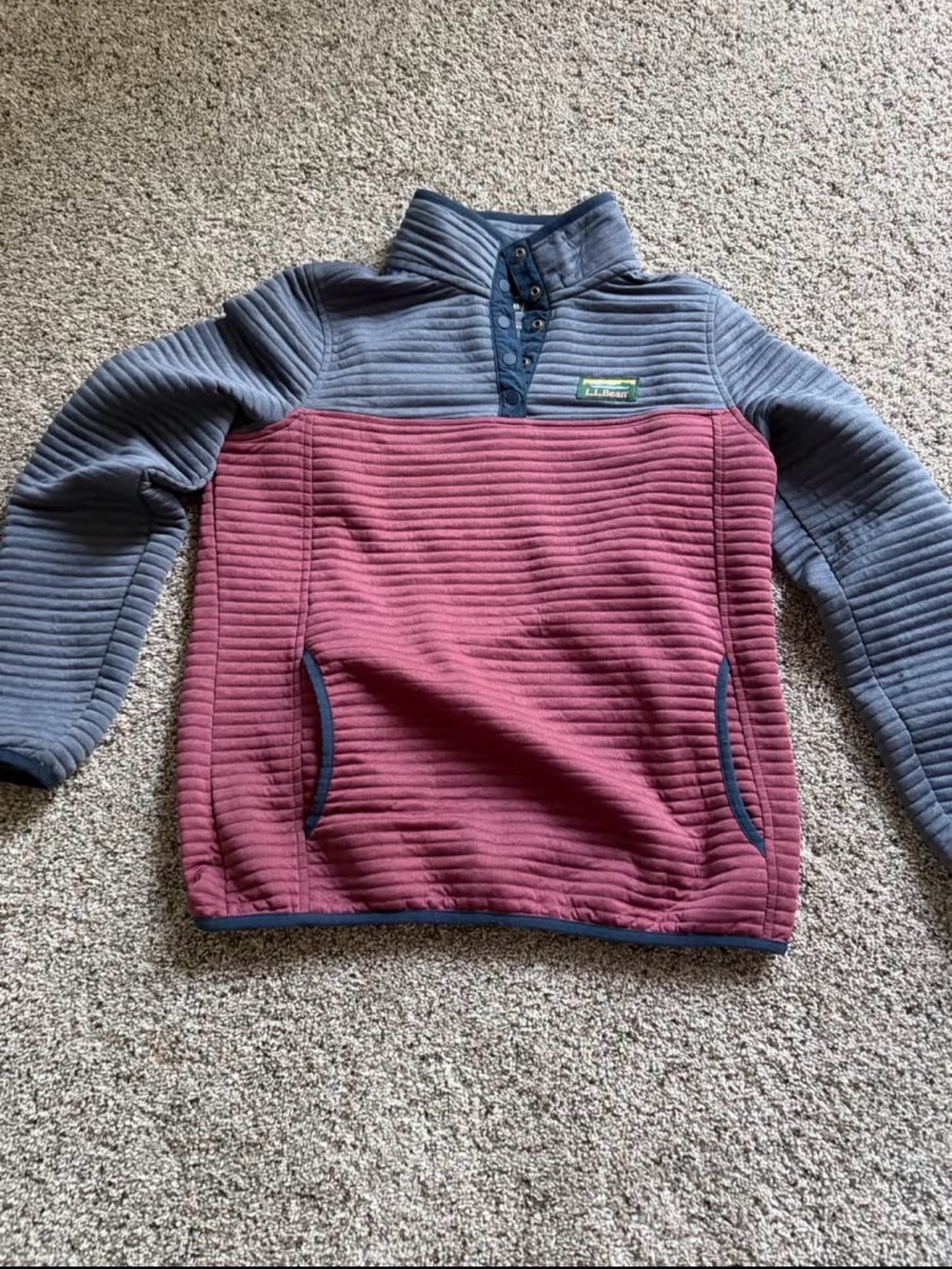 L.L. Bean Quilted Snap Pullover in Gray and Wine